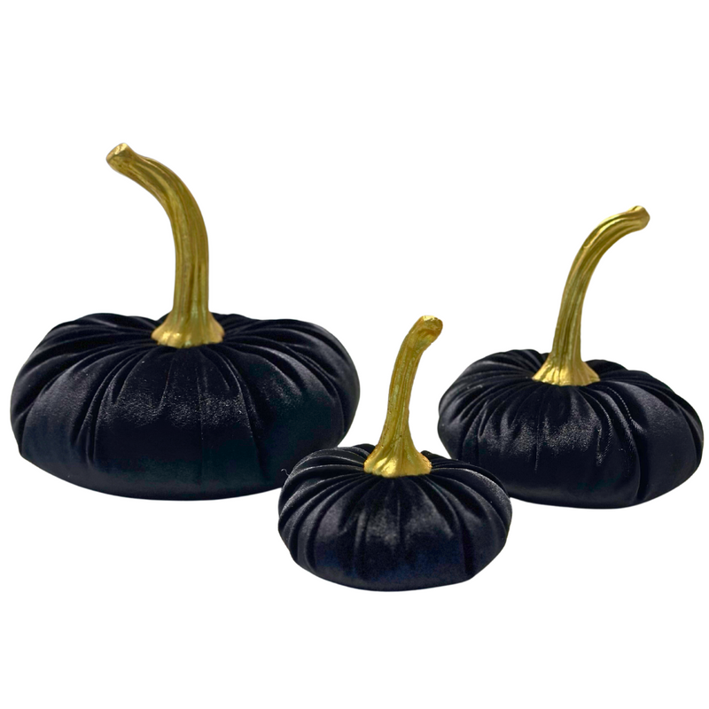 Handmade Velvet Pumpkins with Gold Stems, Black - Monogram Market