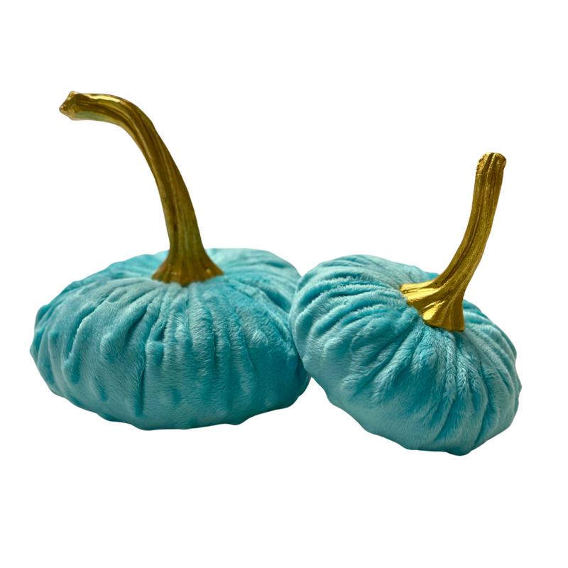 Handmade Nubby Velvet Pumpkins with Gold Stems, Turquoise - Monogram Market