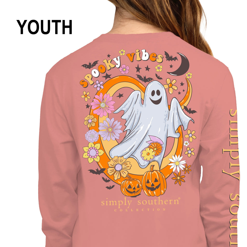 Simply Southern YOUTH, Long Sleeve Tee - SPOOKY VIBES - Monogram Market