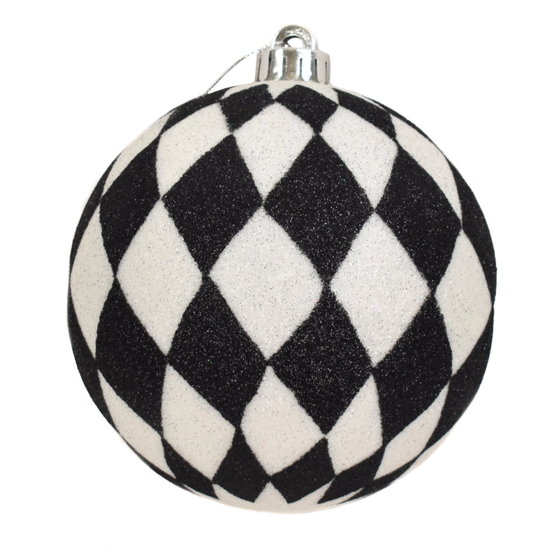 Glitter Harlequin Ball Ornament - Black & White, 4" - Monogram Market
