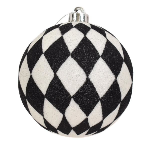 Glitter Harlequin Ball Ornament - Black & White, 4