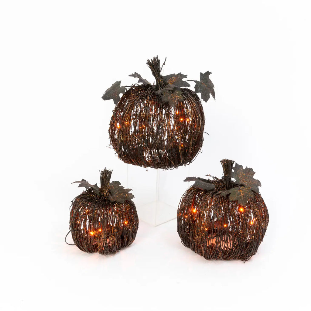 Lighted Black Twig Pumpkins - Monogram Market