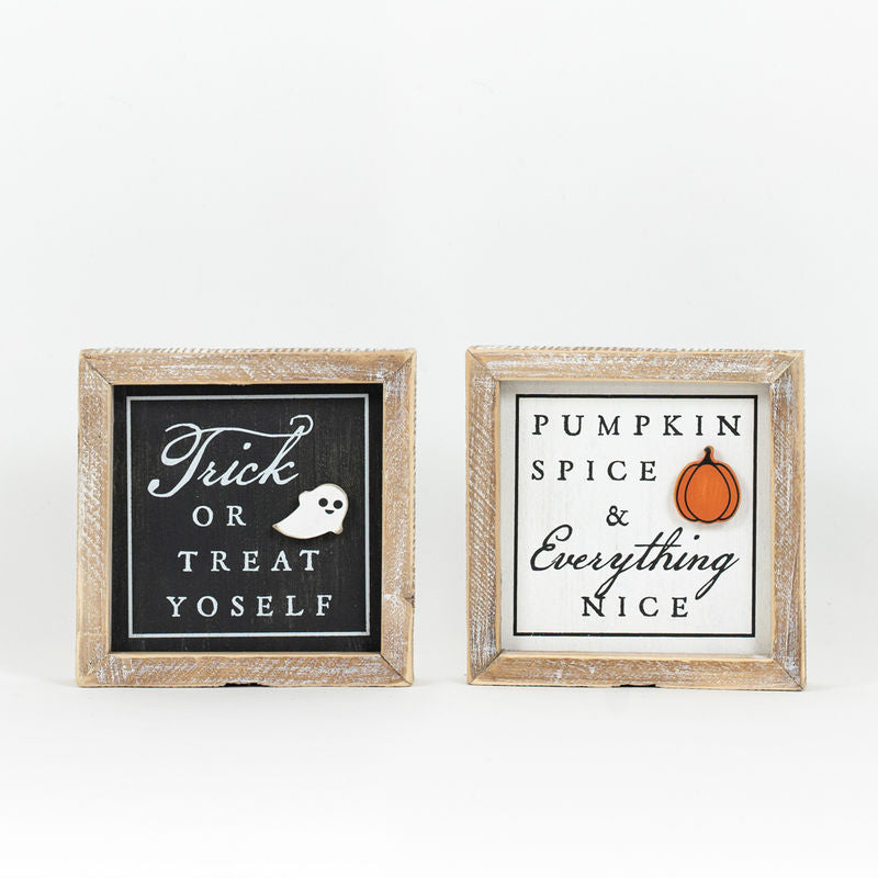 Reversible Wood Pumpkin Spice & Trick or Treat Sign