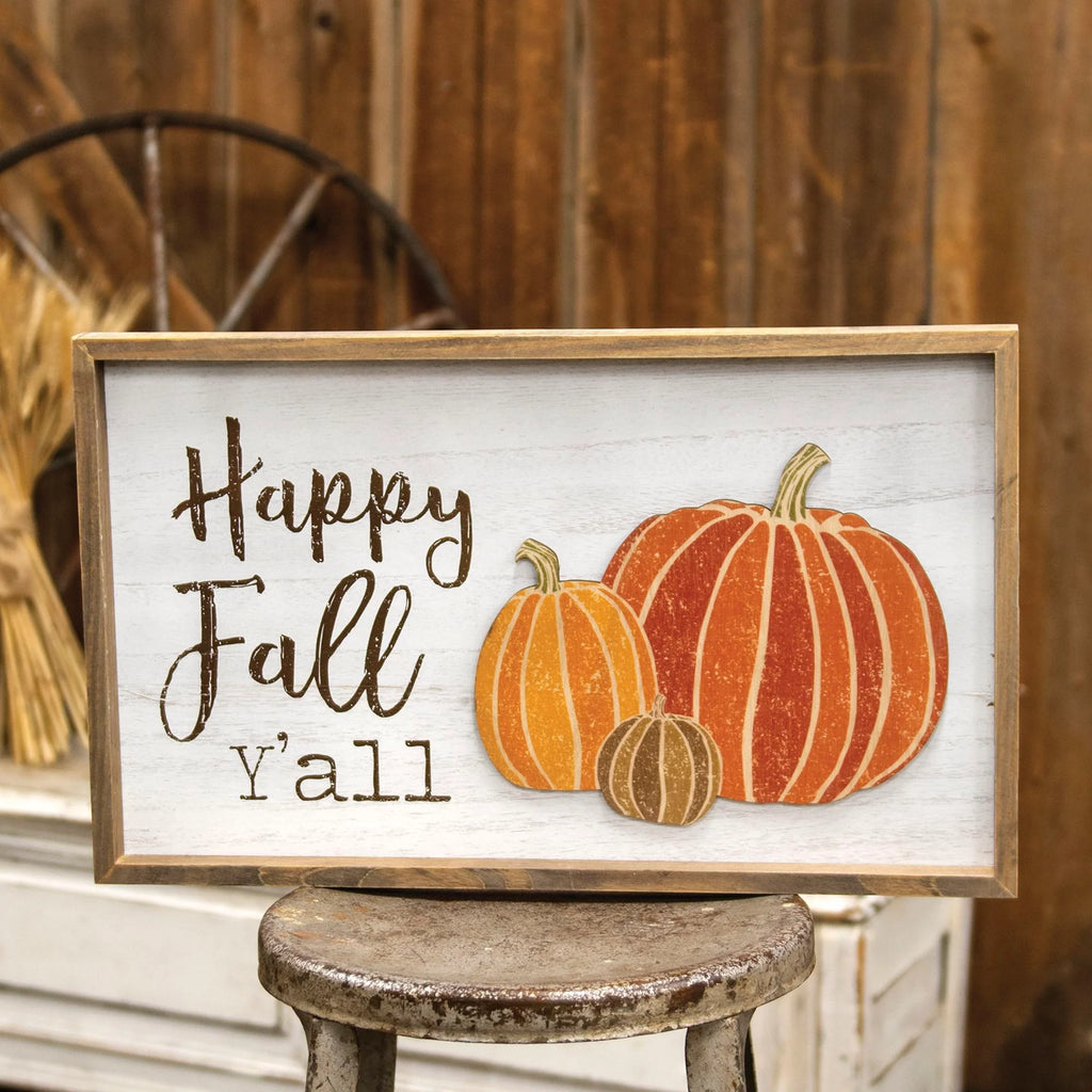 Happy Fall Y'all Distressed Wooden Sign, 19.25" - Monogram Market