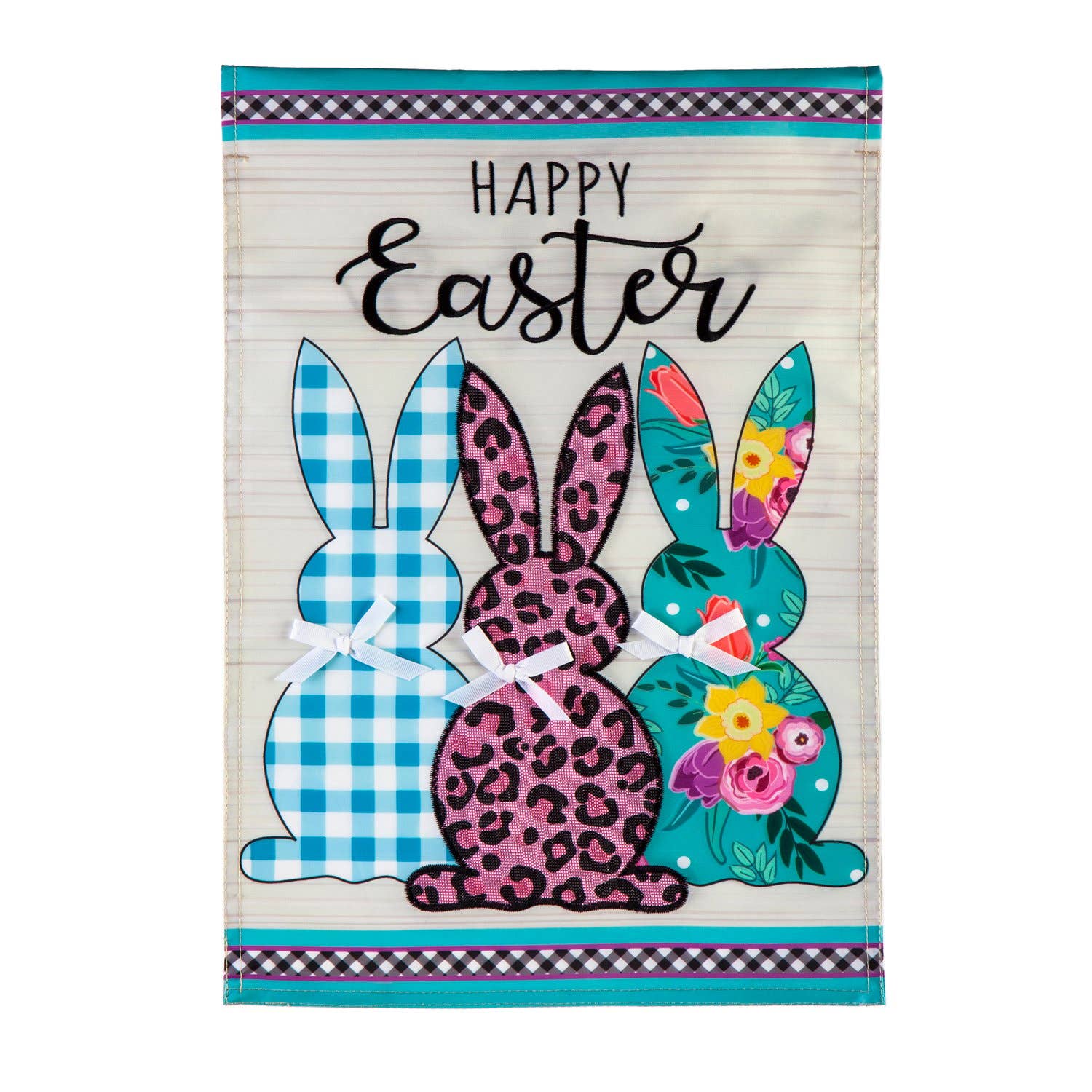 Bright Bunnies Easter Garden Appliqué Flag
