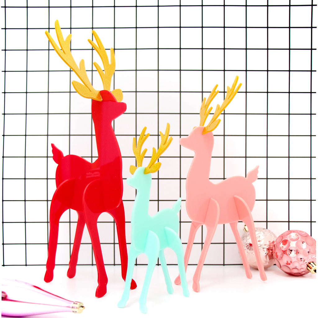 Acrylic Reindeer - Red, Light Pink & Mint - Monogram Market