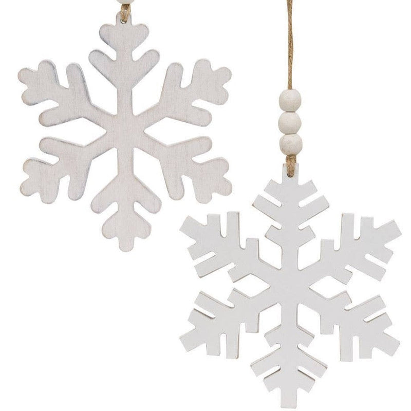 Distressed Beaded Wooden Snowflake Hanger, 2 Assorted - Monogram Market