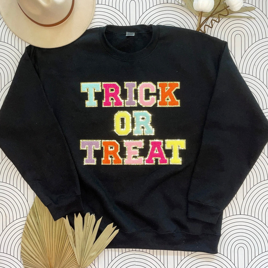 Chenille Letter Sweatshirt, TRICK OR TREAT - Monogram Market