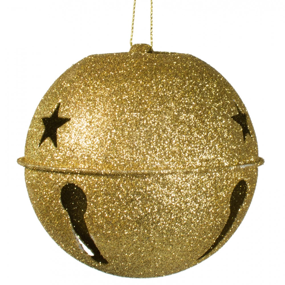 Glitter Jingle Bell Ornament - Gold, 4" - Monogram Market