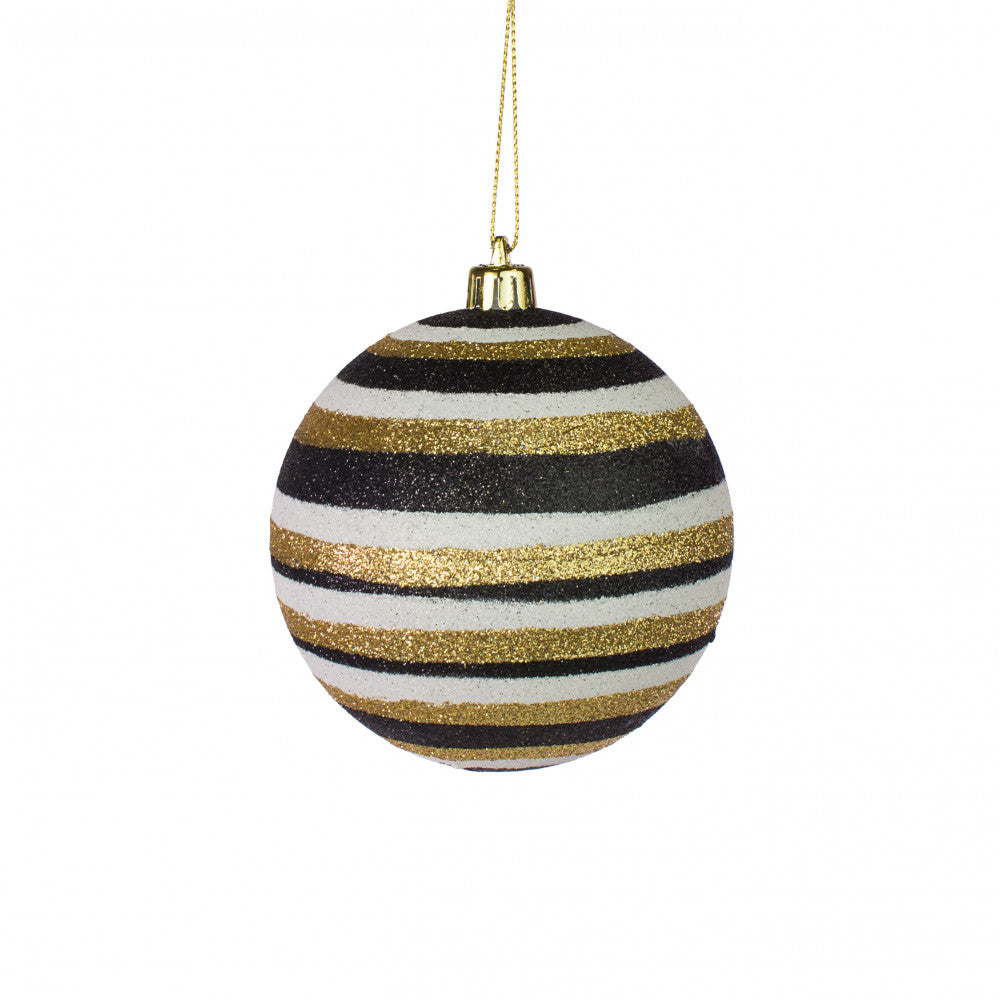 Glitter Stripe Ball Ornament - Gold/Black/White, 4" - Monogram Market