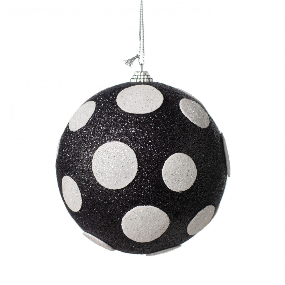 Polka Dot Ball Ornament - Black & White, 4" - Monogram Market