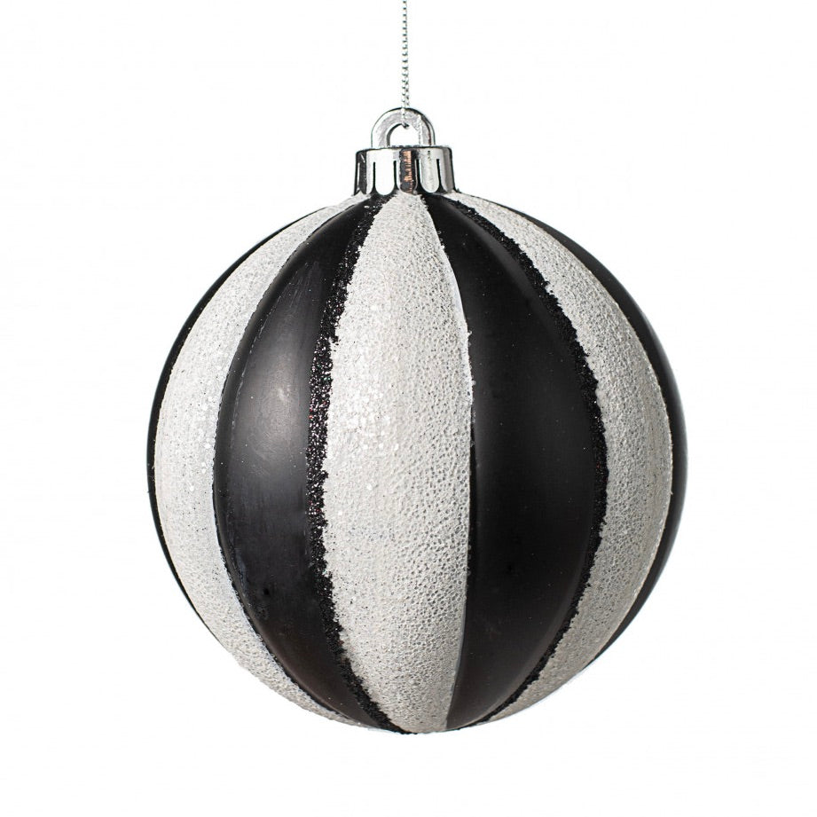 Vertical Stripe Ball Ornament - Black & White, 4" - Monogram Market