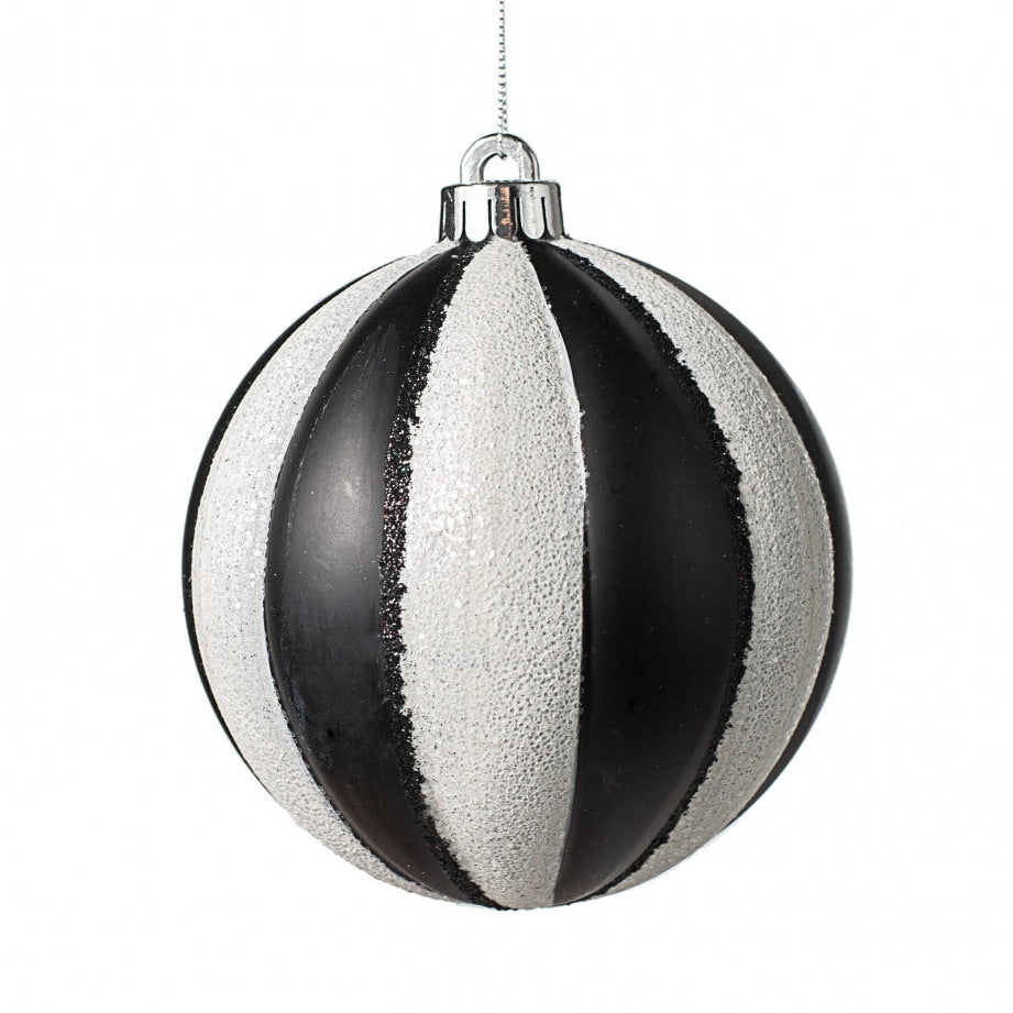 Vertical Stripe Ball Ornament - Black & White