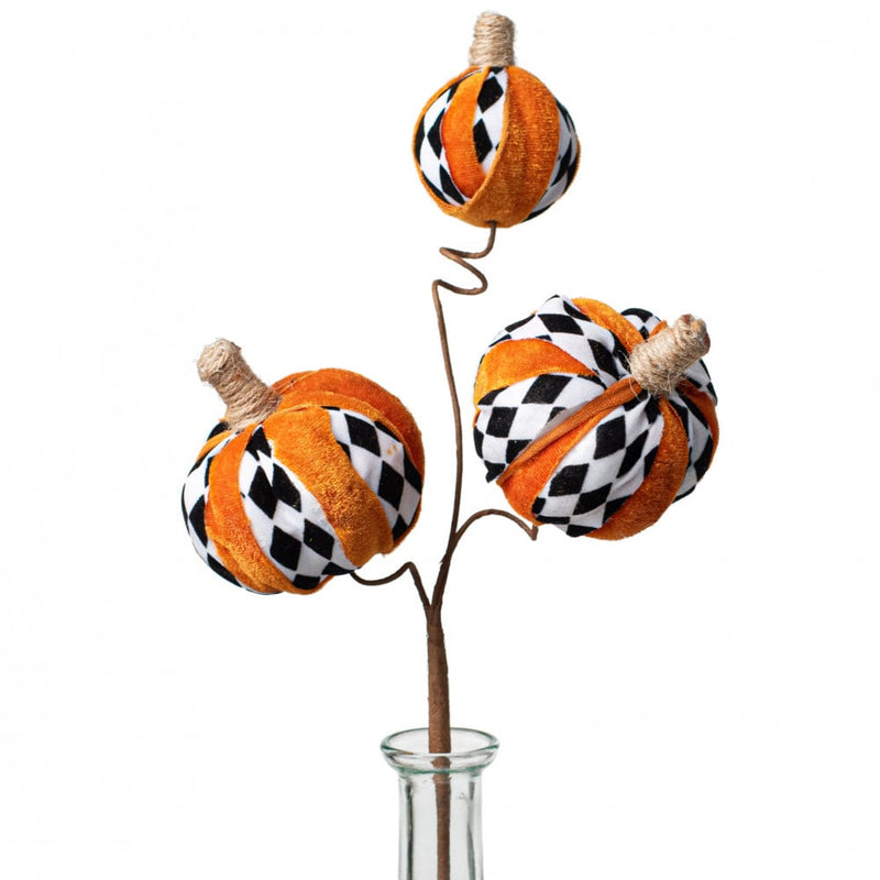 Velvet Pumpkin Pick - Orange & Harlequin, 16" - Monogram Market