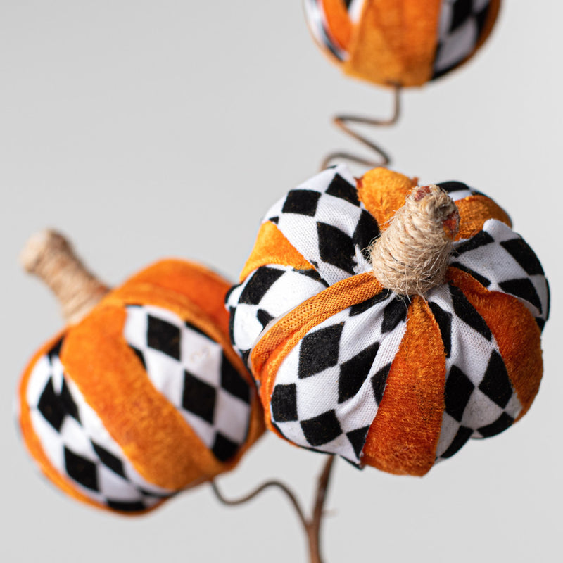 Velvet Pumpkin Pick - Orange & Harlequin, 16" - Monogram Market