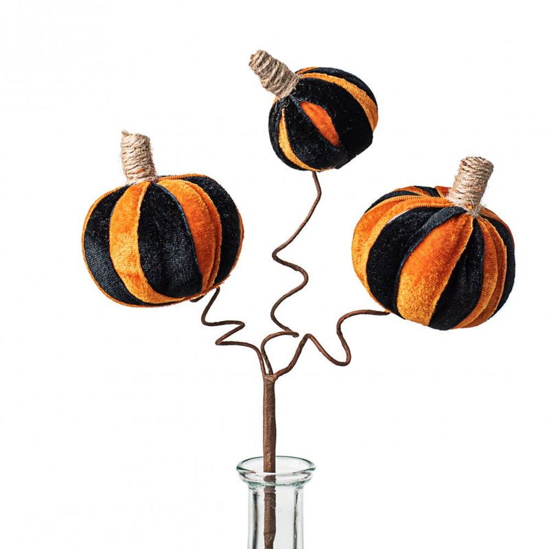 Velvet Pumpkin Pick - Black & Orange Stripe, 16" - Monogram Market