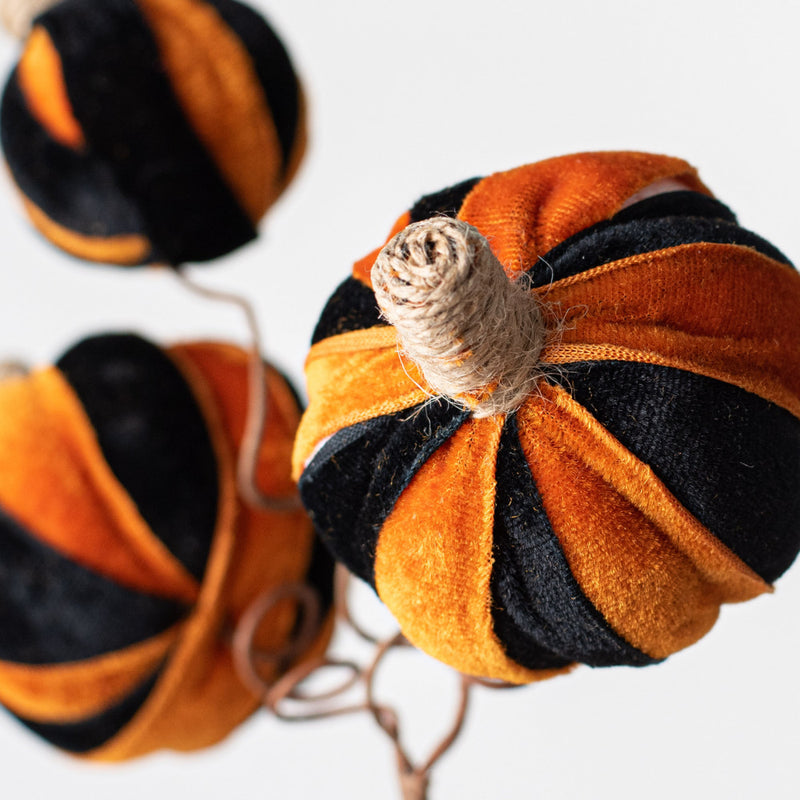 Velvet Pumpkin Pick - Black & Orange Stripe, 16" - Monogram Market