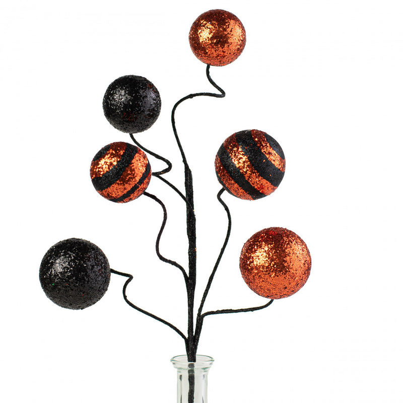 Stripe & Solid Glitter Ball Pick - Halloween Black & Orange, 19" - Monogram Market
