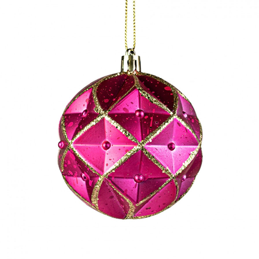 Diamond Pattern Ball Ornament - Fuchsia, 3" - Monogram Market