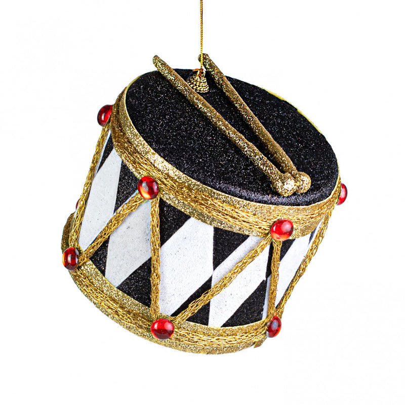 Harlequin Glitter Drum Ornament - Black/White/Gold, 6" - Monogram Market
