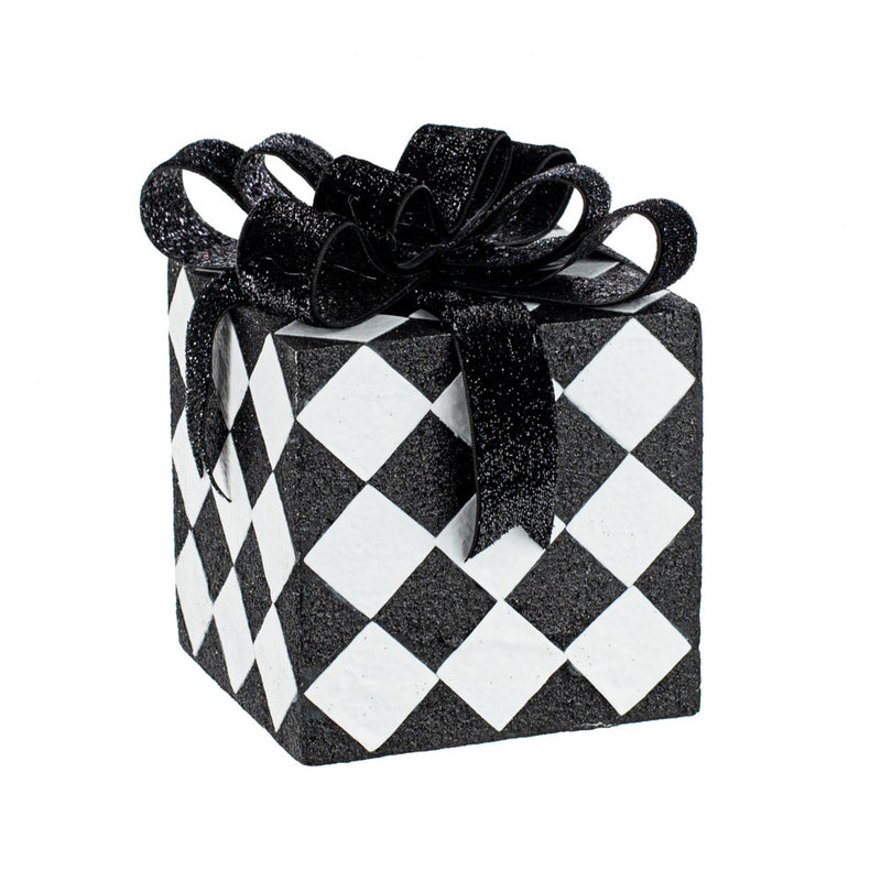 Harlequin Christmas Present Ornament - Black & White, 6" - Monogram Market