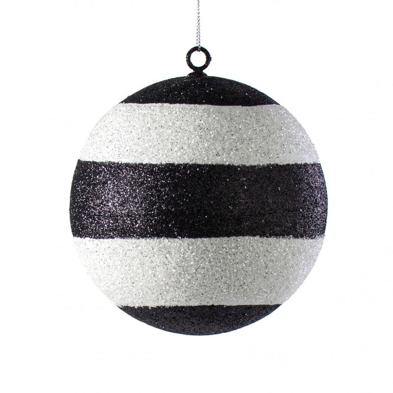 Wide Stripe Ornament Ball - Black & White, 4" - Monogram Market