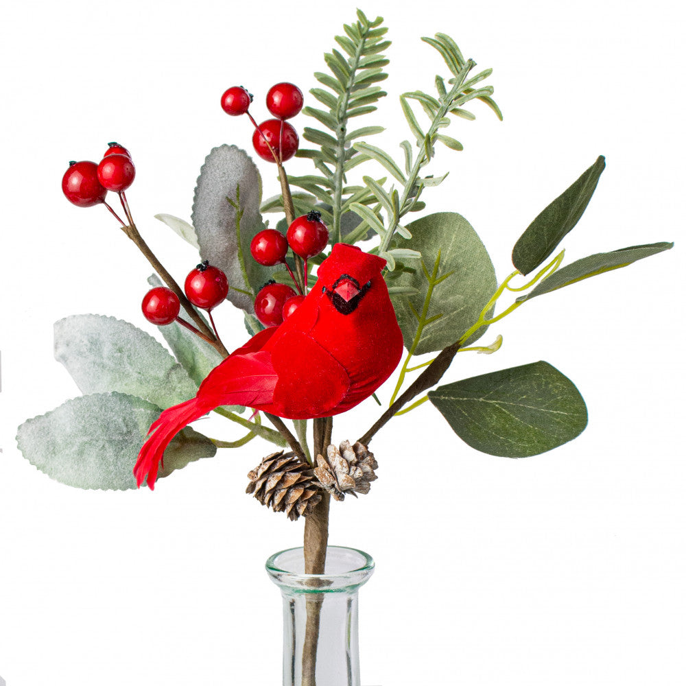 Berry, Eucalyptus, Pinecone Cardinal Pick - 10" - Monogram Market