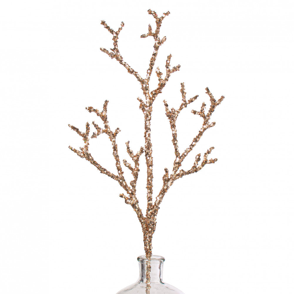 Metallic Glittered Coral Twig Branch - Champagne, 24" - Monogram Market