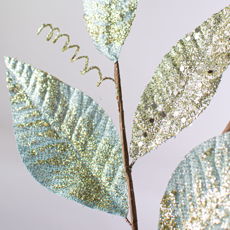 Metallic Leaves Spray - Dusty Blue & Champagne, 28" - Monogram Market