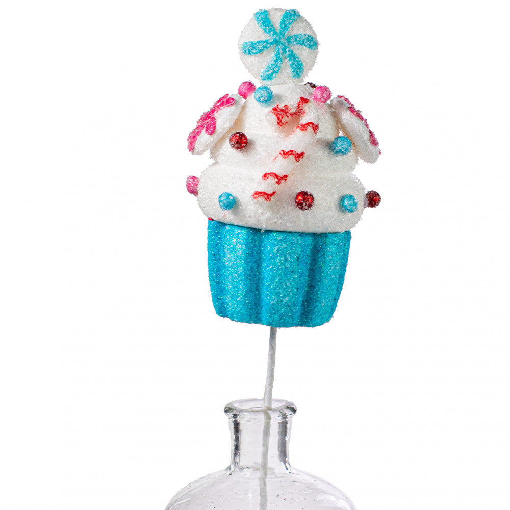 Candy Cupcake Ornament Pick - Blue, 16" - Monogram Market