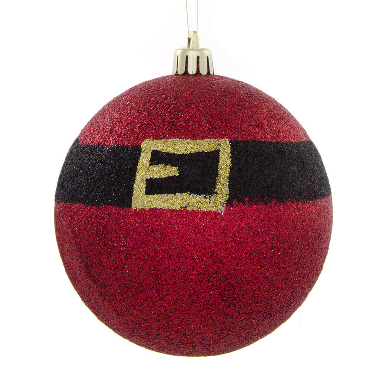 Santa Belly Glitter Ball Ornament - Red, 4" - Monogram Market