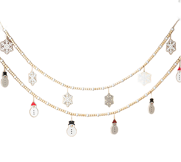 Snowflake & Snowman Wood Beads Holiday Garland