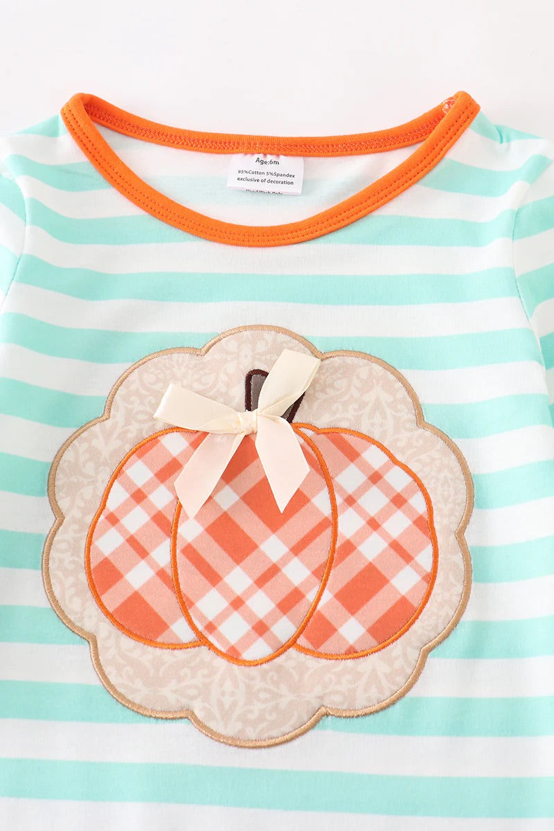 Baby Girl's Mint Stripe Pumpkin Romper - Monogram Market