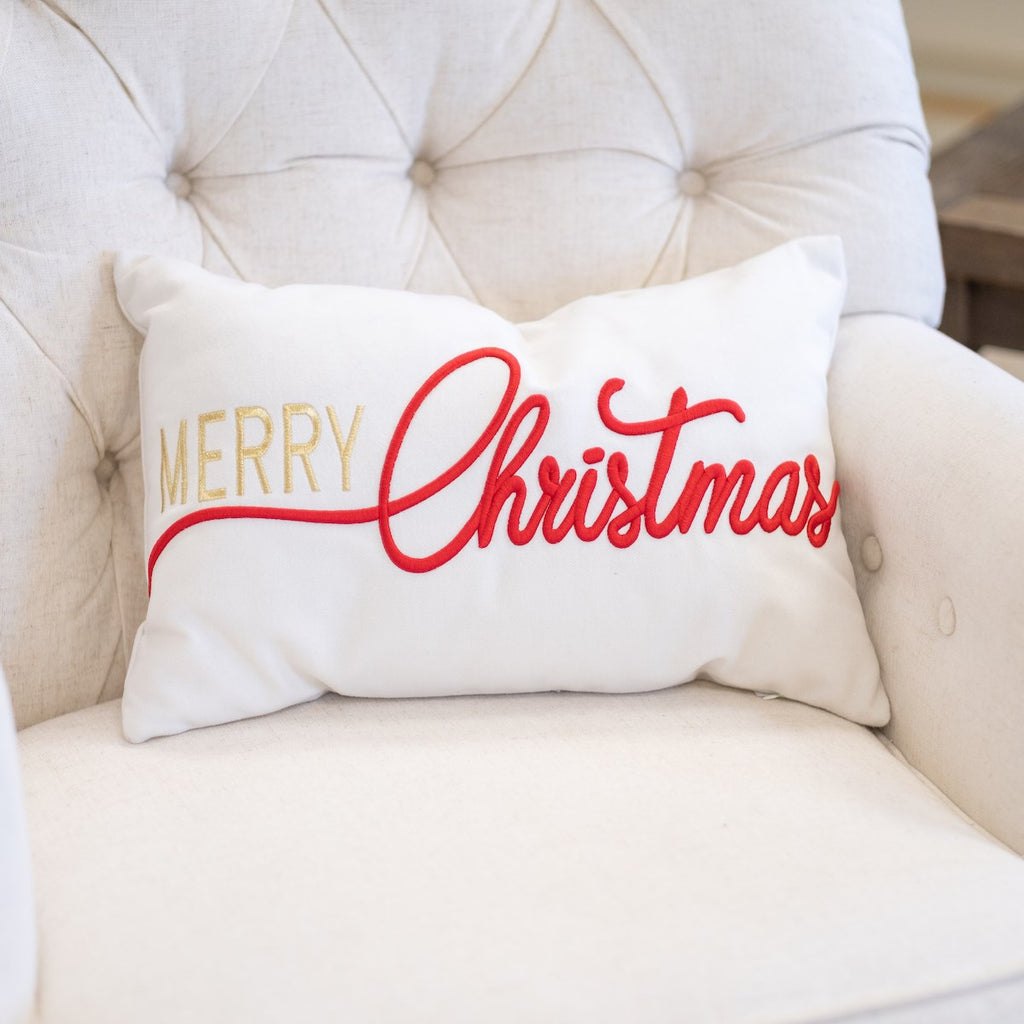 Merry Christmas Embroidered Pillow - Monogram Market