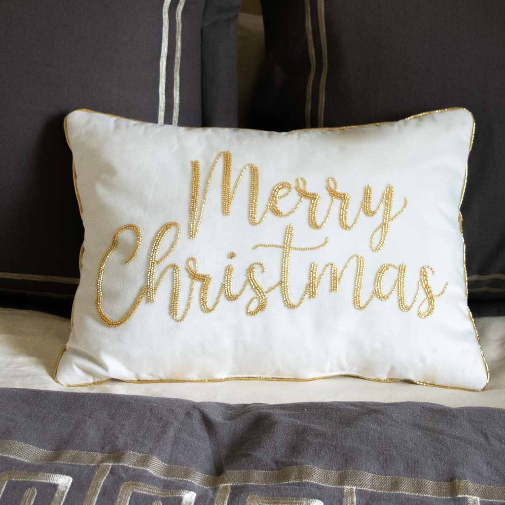 Merry Christmas Beaded Pillow - Monogram Market