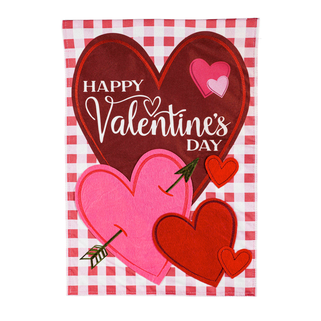 Valentine Hearts & Checks Garden Appliqué Flag - Monogram Market