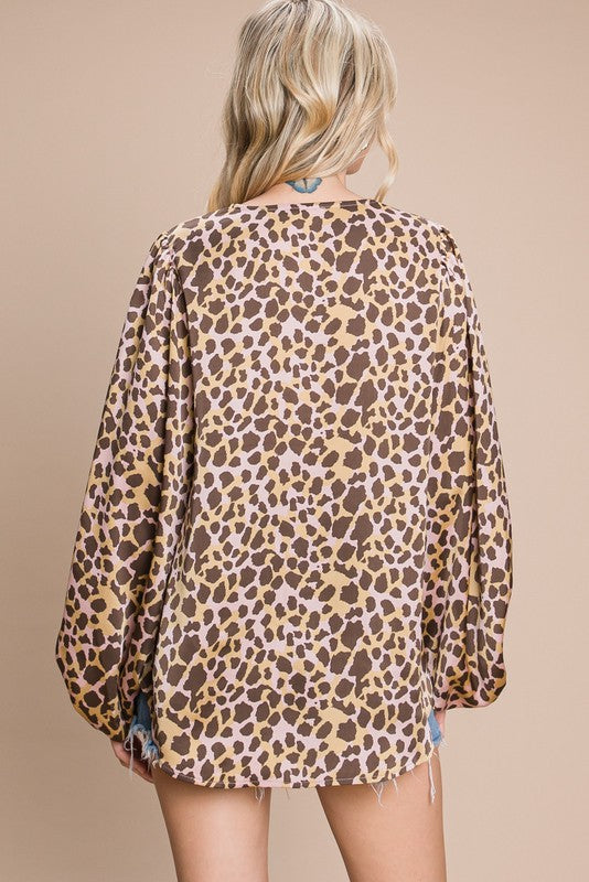 Jodifl - Leopard Print Bubble Sleeve Top, Mauve - Monogram Market