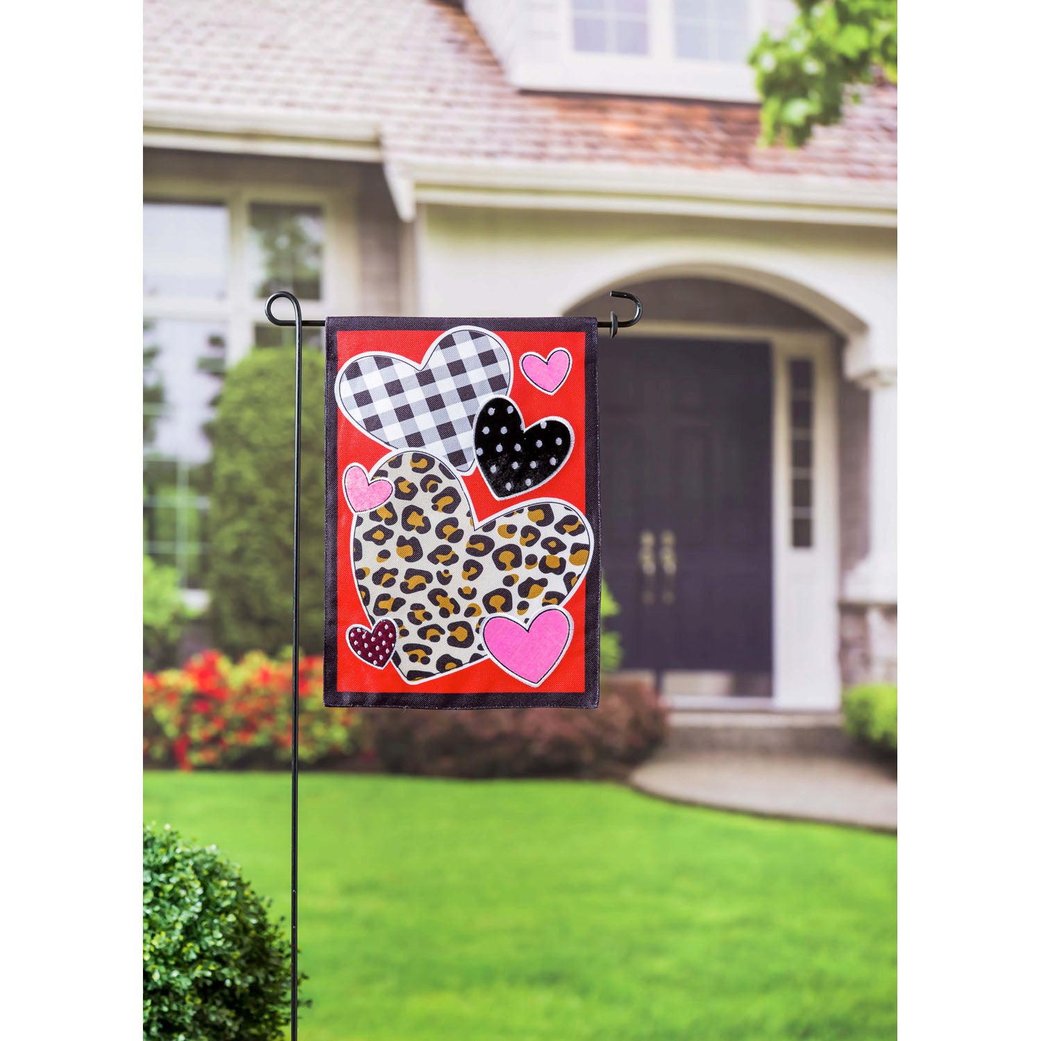 Patterned Hearts Garden Burlap Flag - Thumbnail 2
