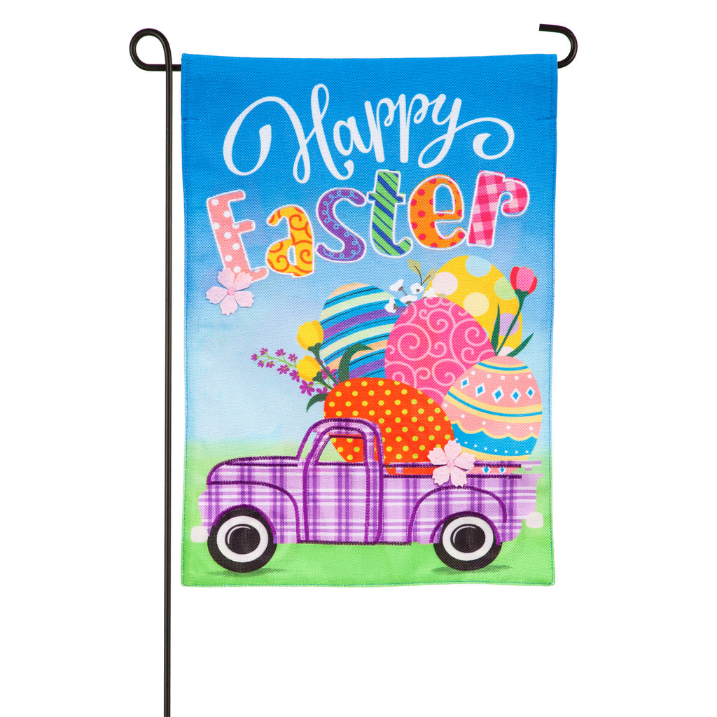 Easter Plaid Truck Garden Burlap Flag - Monogram Market
