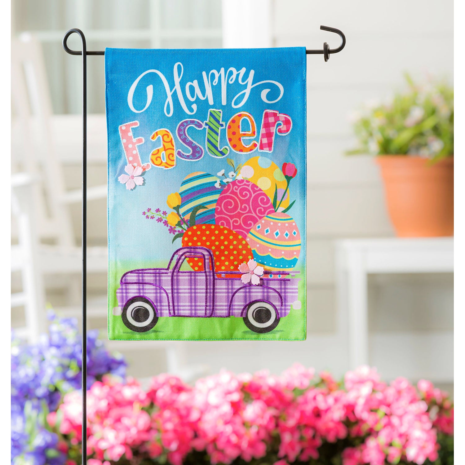 Easter Egg Truck Garden Burlap Flag - Thumbnail 2