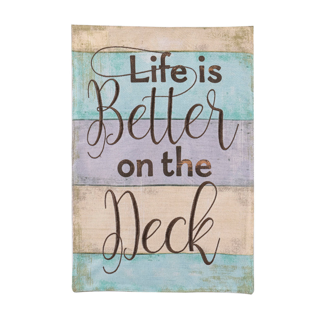 Life is Better on the Deck Garden Burlap Flag - Monogram Market