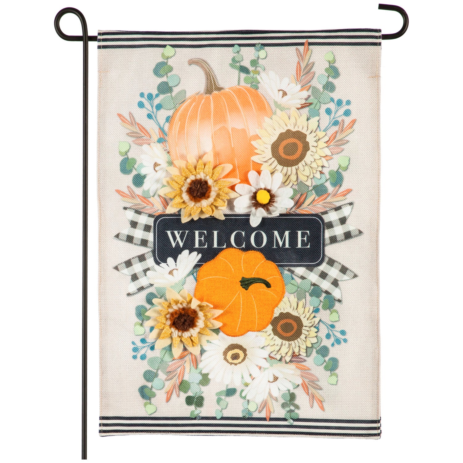 Monogram Market Burlap Flag