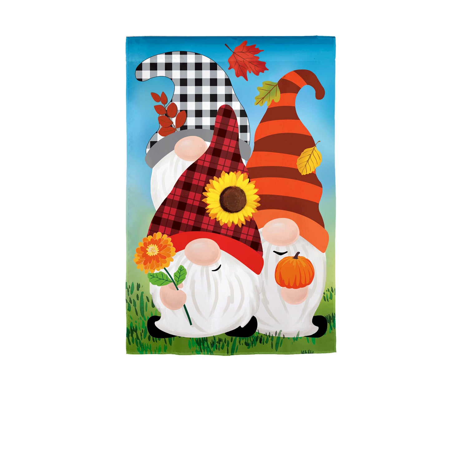 Fall Gnome Trio Applique House Flag - Thumbnail 2