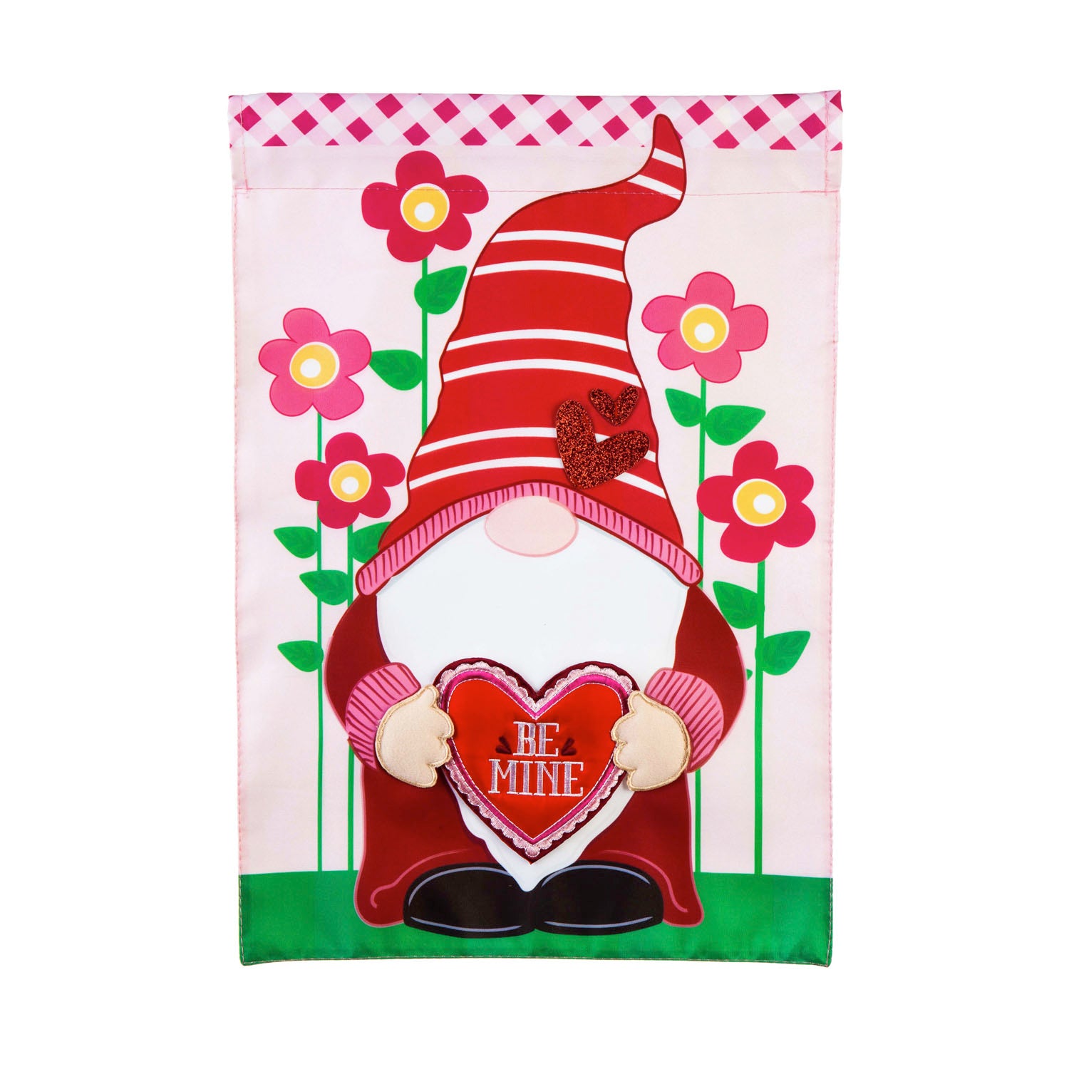 Valentine Gnome Appliqué Garden Flag