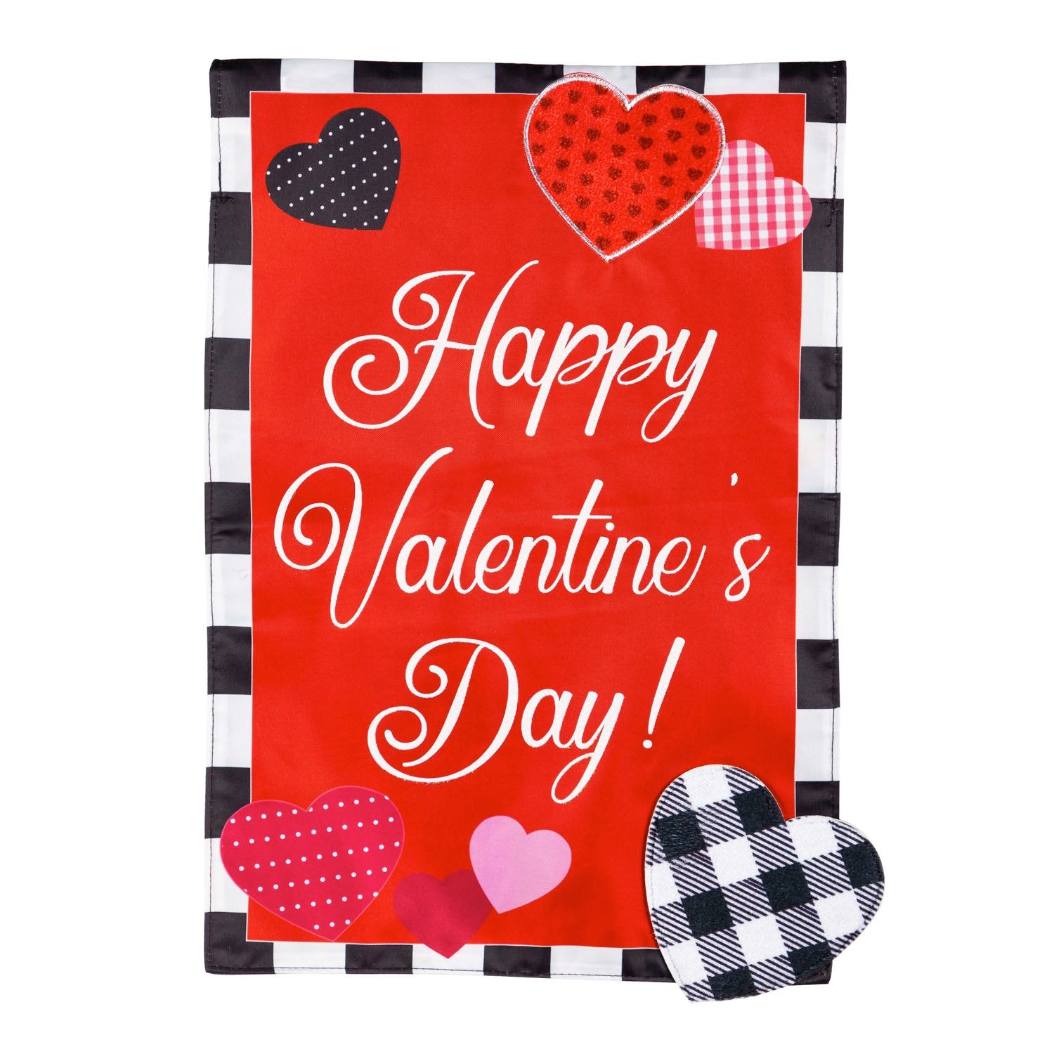 Valentines Day Check Border Garden Applique Flag