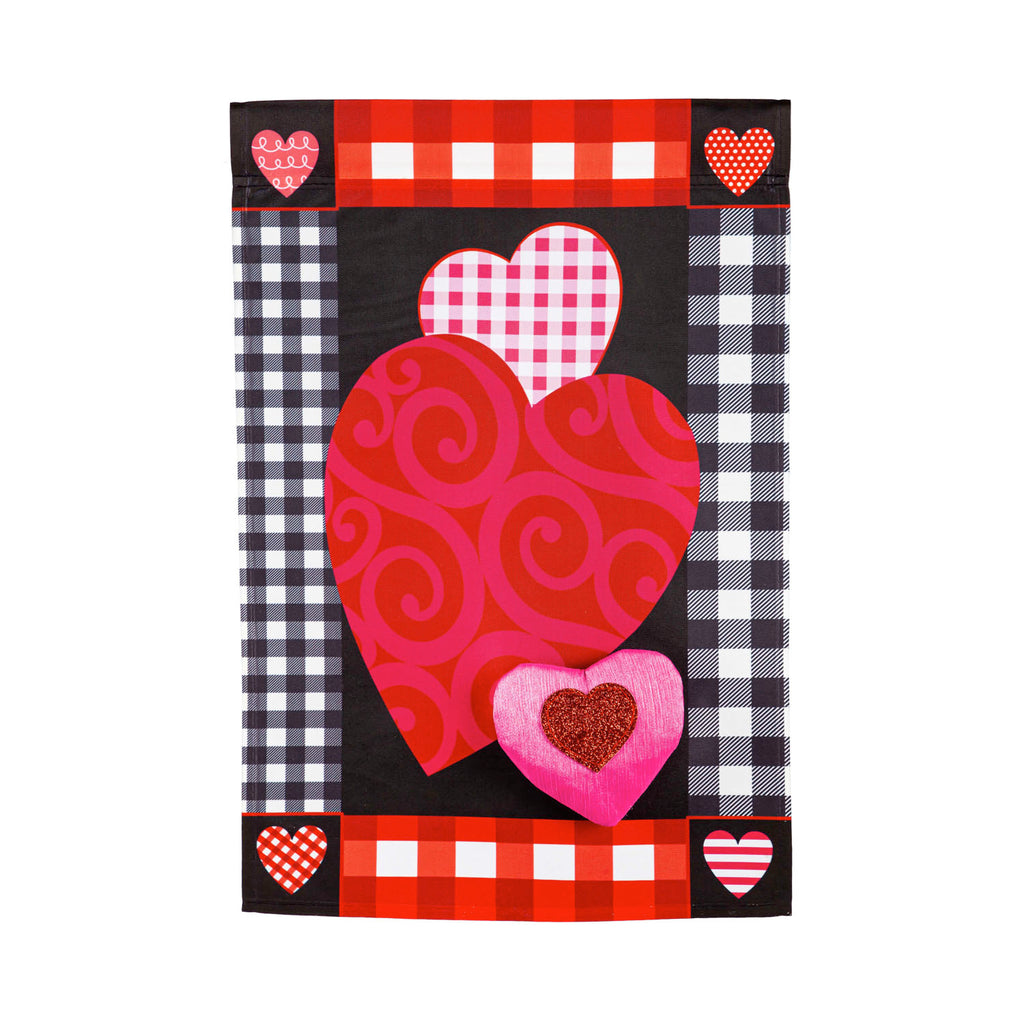 Valentine's Heart Patterned Border Garden Burlap Flag - Monogram Market