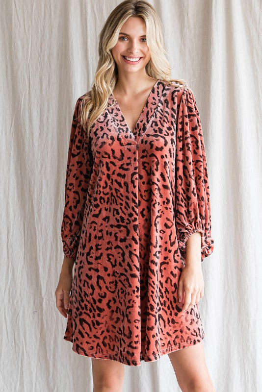 Jodifl - Leopard Print Velvet Dress, Mauve - Monogram Market