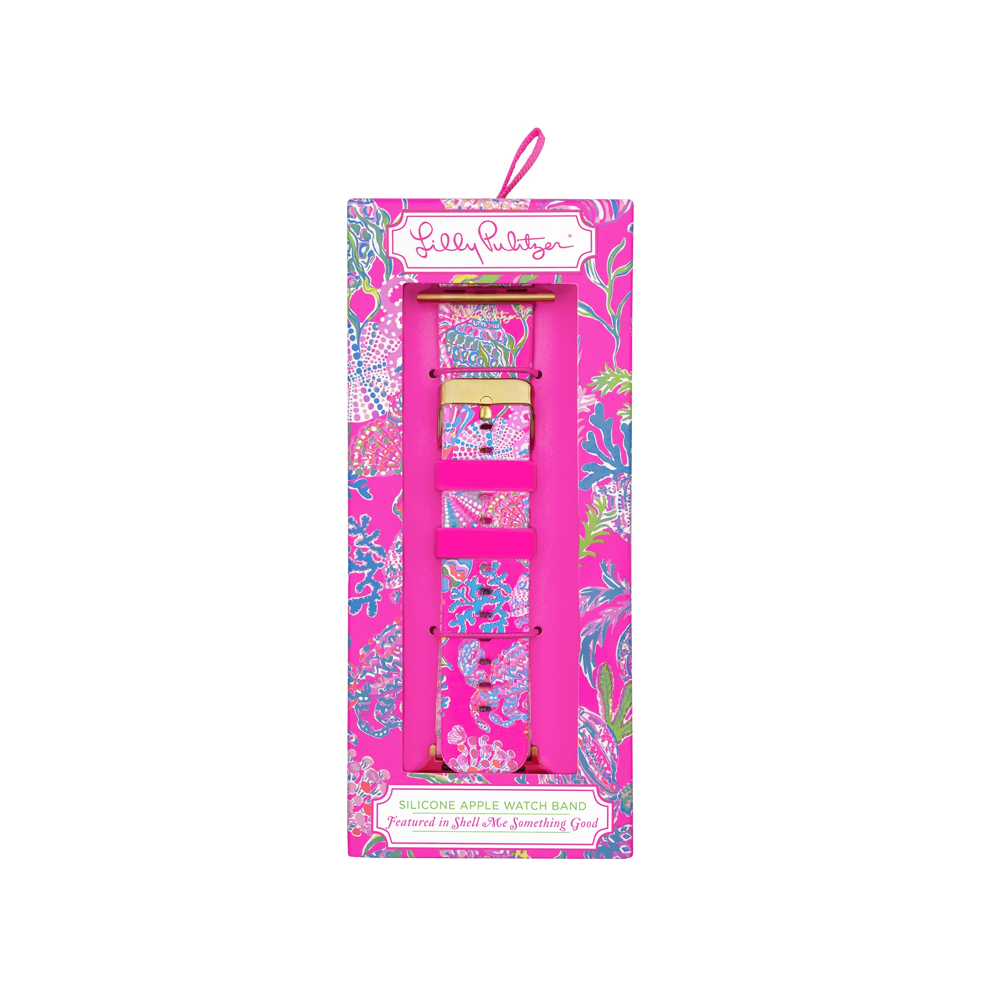 Lilly Pulitzer Silicone Apple Watch Band in Shell Me Something Good Silicone Apple Watch Band - Conch Shell Pink Burst of Joy  main image 4