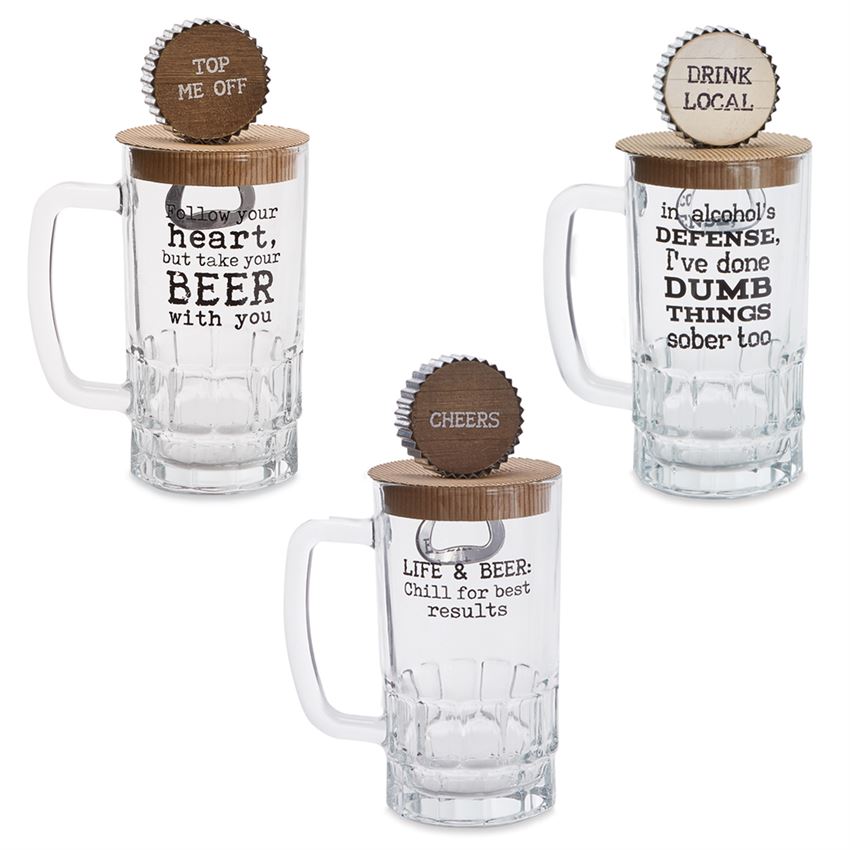 Mud Pie - Beer Mug & Bottle Opener Set - Monogram Market