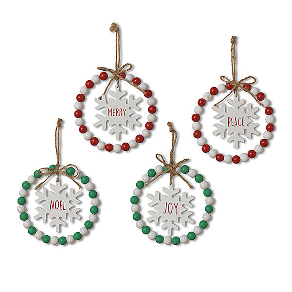 Wood Bead & Snowflake Double Sided Christmas Ornaments, 5.3" - Monogram Market